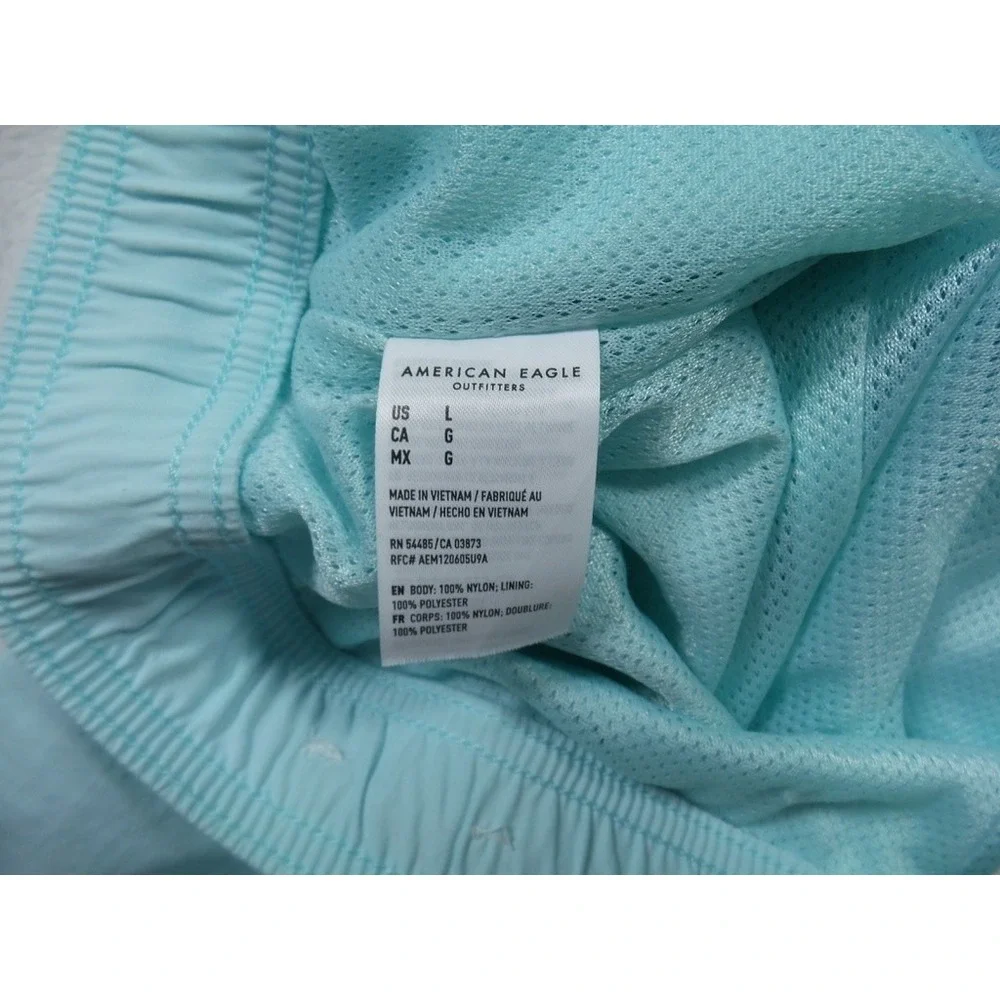 American Eagle Shorts Mens Large Blue Swim Trunks Zip Pockets Drawstring Stretch